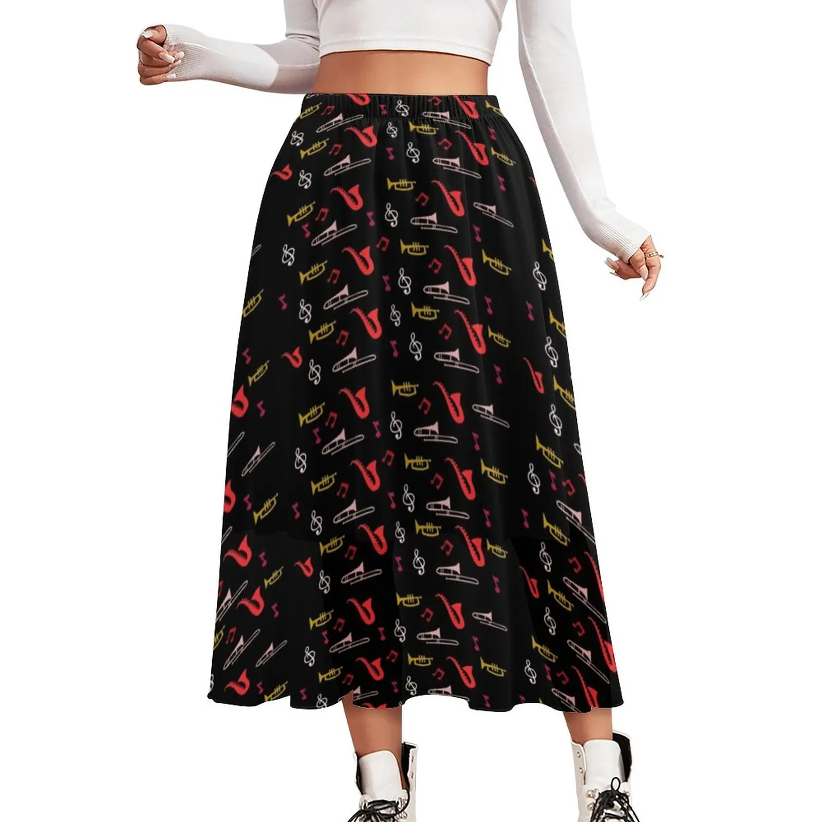 

Jazz Festivals Skirt Vintage Music Print Aesthetic Long Skirts Retro A-line Skirt Ladies Pattern Big Size Clothing