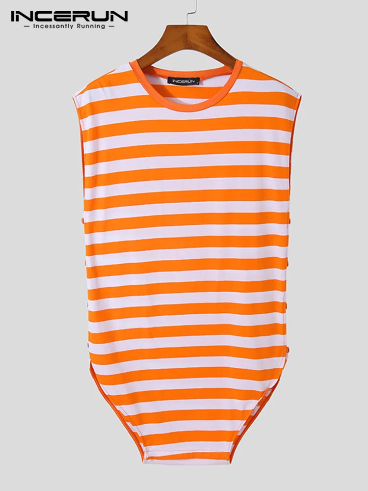 Fashion Casual Style Men Stripe All-match Onesies Stylish Male Sexy Well Fitting Comfortable Triangle Sleeveless Bodysuit S-5XL