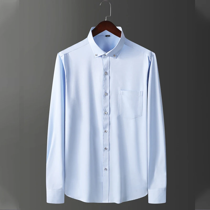 Elastic breathable spring and autumn long sleeve shirt men's iron free new solid business casual shirt slim professional wear