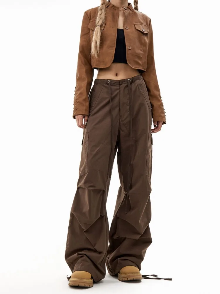 Уличная одежда DEEPTOWN Y2k в стиле хип-хоп с высокой талией и широкими штанинами