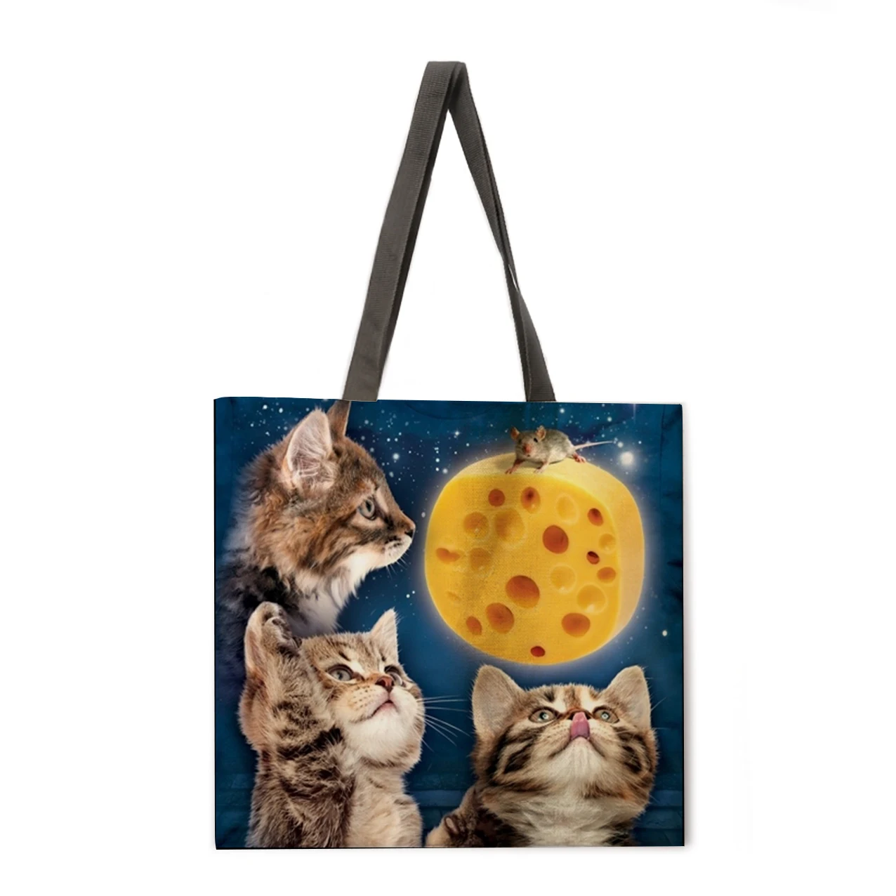

Women's Beach Bag foldable shoulder bag shopping bag star cat print handbag linen leisure handbag reusable