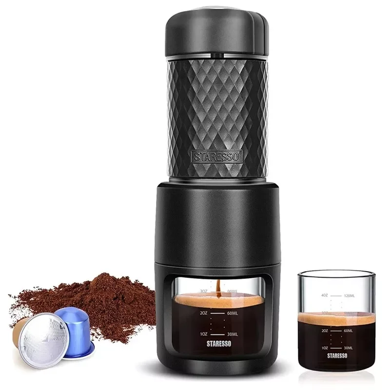 

Portable Machine Mini Using Ground Coffee Pods Handy Espresso Maker for Camping Office Home Use
