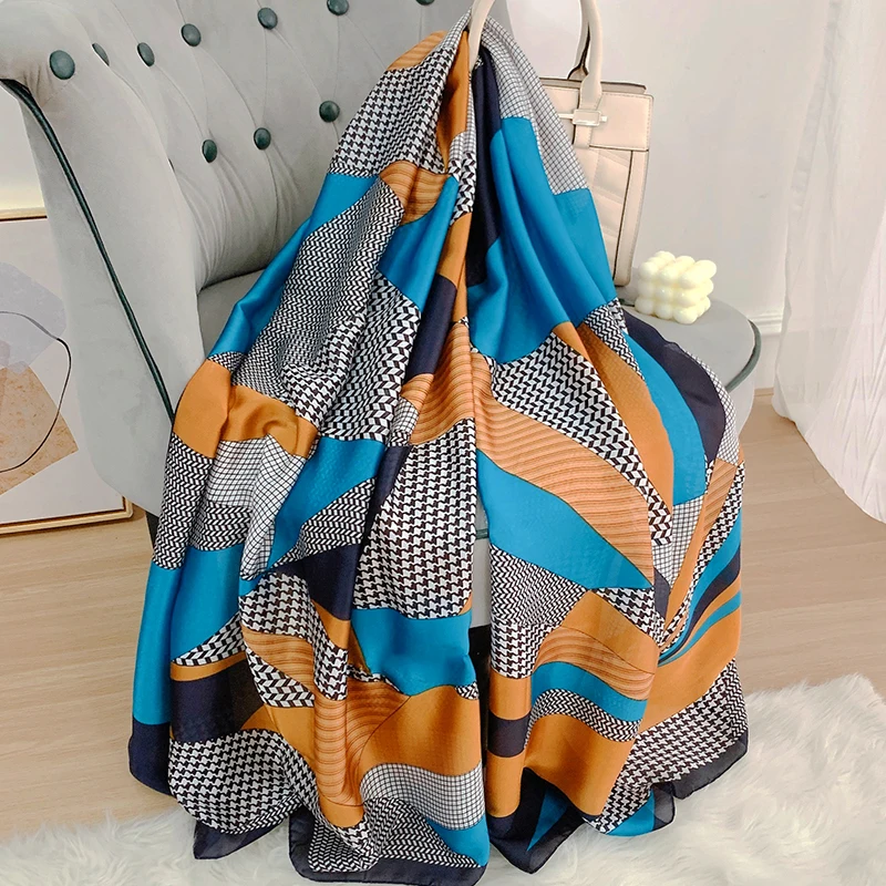 Шелковые шарфы с принтом x 90 см атласные шали женское популярное пляжное