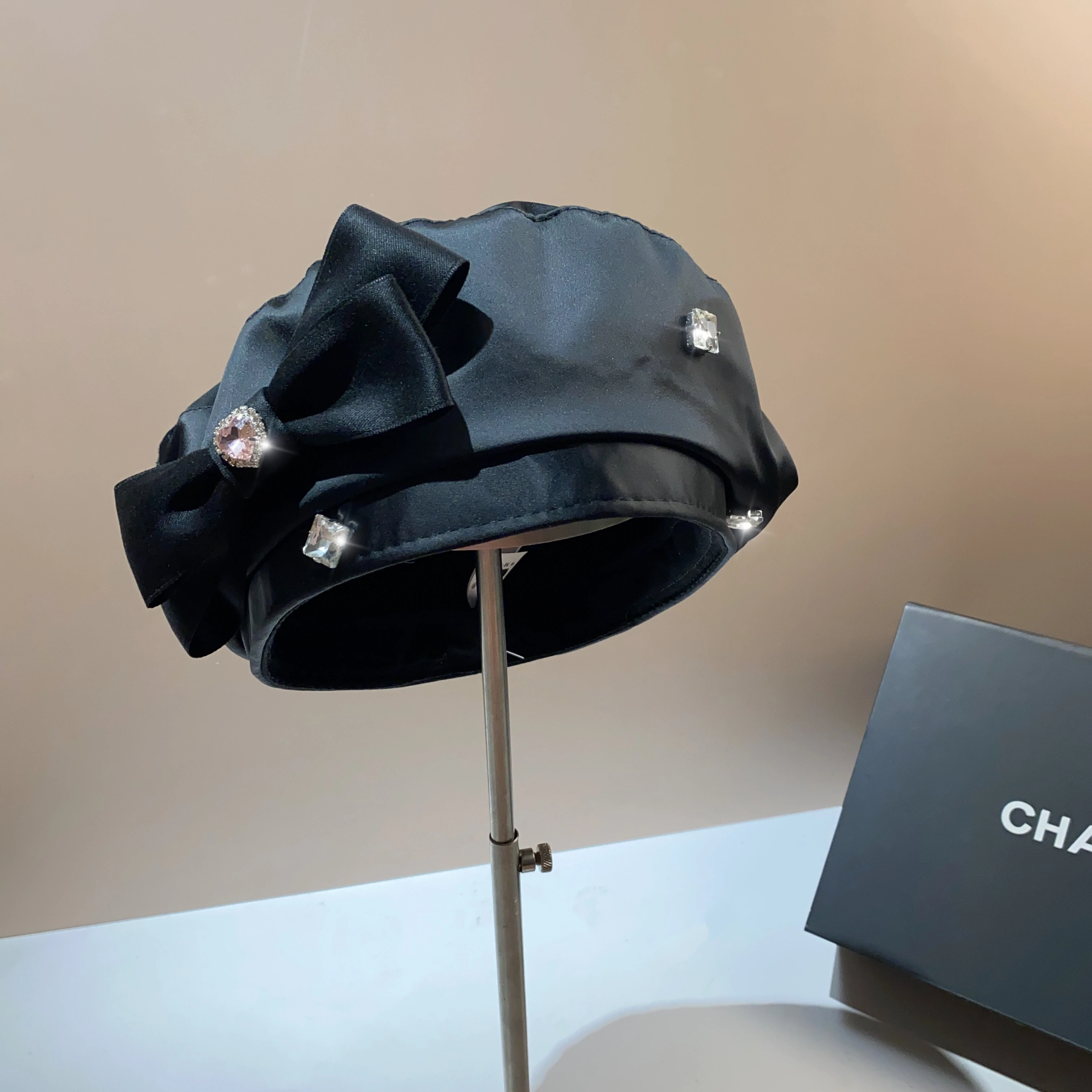 Французский симпатичный берет с бантом имитация уксусной кислоты черный