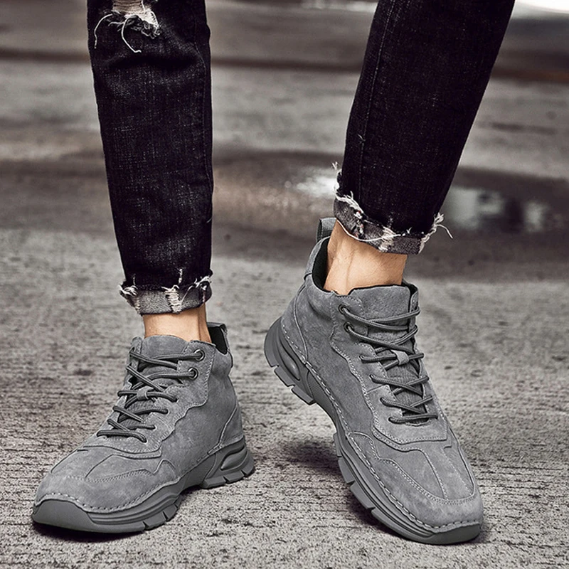 SALUDAS Men's Leather Sneakers Luxury Handmade Casual Shoes Plush Warm Winter Shoe Men Outdoor Waterproof High Top Sneakers Male