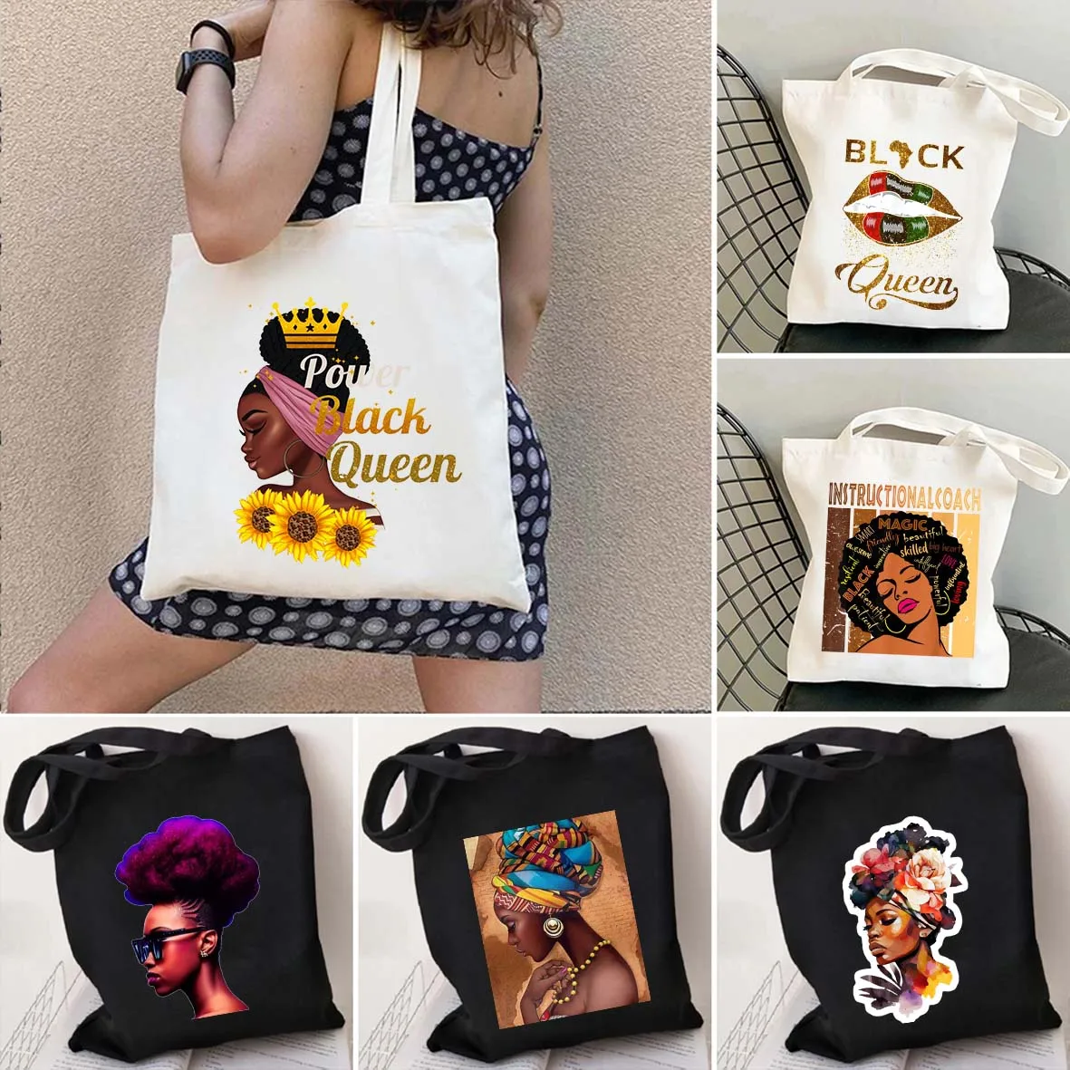 

Fashion Melanin Shopper Tote Bag African Beauty American Woman Shoulder Afro Sexy Black Girl Work Shopping Magic Satchel Handbag