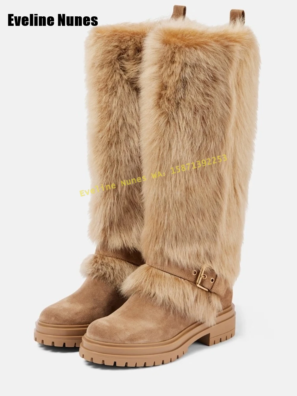 Сапоги цвета хаки с меховым рукавом и пряжкой на ремне женские сапоги до колена