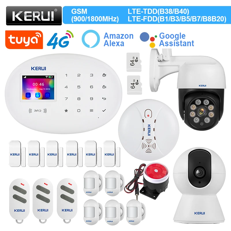 

KERUI Tuya умная Беспроводная сигнализация 4G WIFI GSM W204 сигнализация Поддержка Alexa датчик движения датчик двери проводная сирена