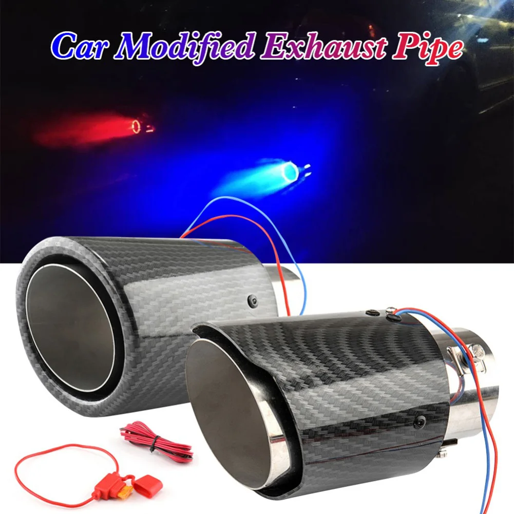

Universal 63-65mm Inlet Carbon Fiber Color Car Exhaust Muffler Pipe Tip with Red/Blue LED Light Luminous Throat Pipe Tip