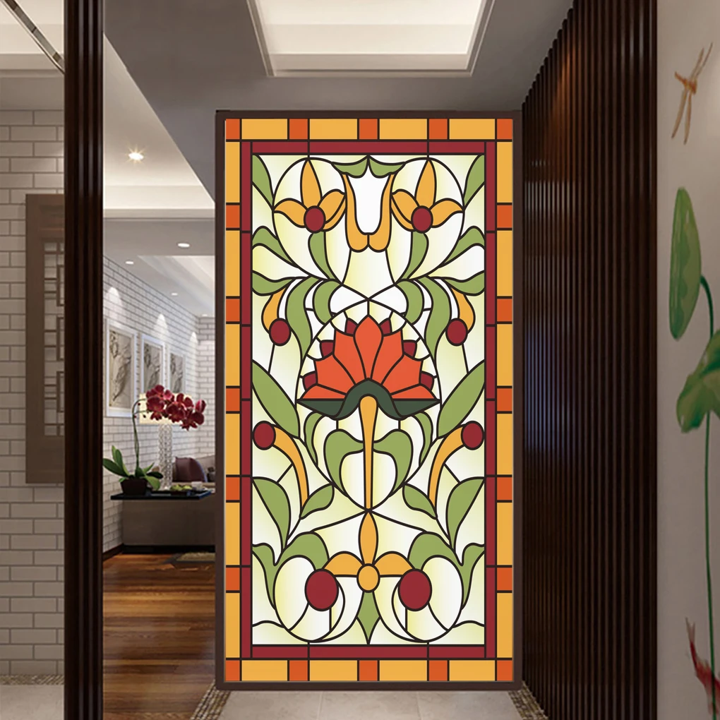 

European Stained Privacy Window Film Vinyl No Glue Static Cling Frosted Glass Decorative Window Sticker Window Film 04