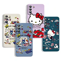 hello kitty cute for samsung s22 s21 s20 fe s10 note 20 10 ultra lite plus liquid rope with lanyard phone case capa