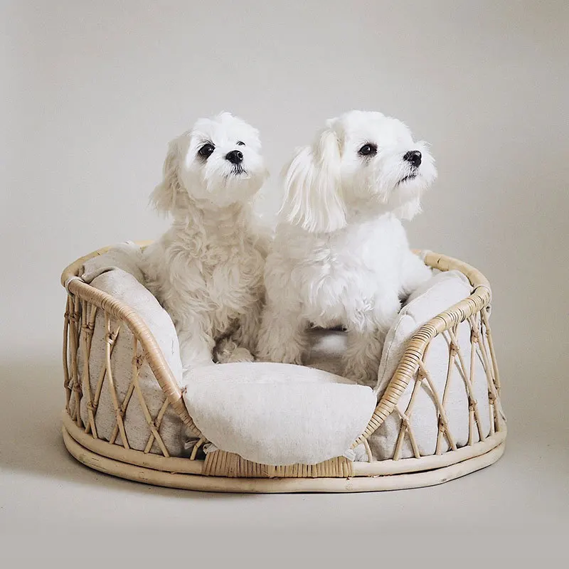 

Dreamhause Korean Natural Rattan Dog Pet House Bed Solid Wood Dog House Rattan Cat Bed Kitten