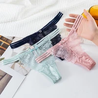 european sexy panties womens thong low waist transparent g string female hollow out ribbon t back sexy lace panty lingerie