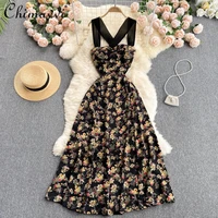 womens fashion sexy backless lace up slim fir camisole dress 2022 summer new sleeveless high waist floral dress for ladies