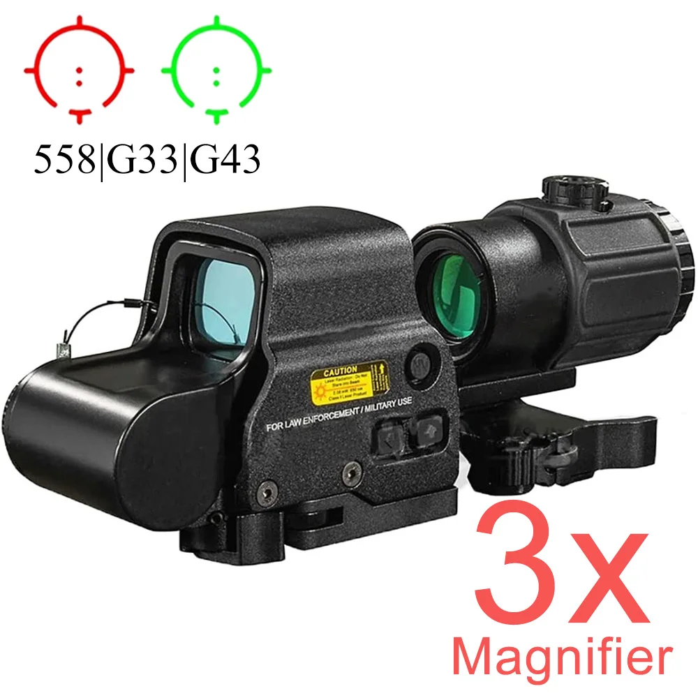 

Tactical 558 G43 3X Magnifier Holographic Collimator Sight Red Dot Optics Sight Reflex Scope for Rifle Hunting, Set/Individually