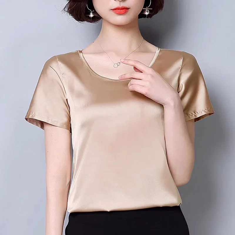 Блузка женская с коротким рукавом и круглым вырезом свободного покроя