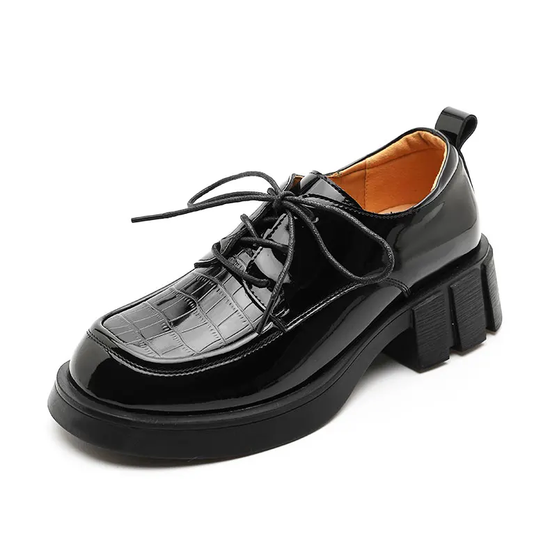 

Elad Halabi Spring 2022 New Single Shoes Patent Leather Platform Thick Heels Round Head Women Soles Casual Shoes Loafers