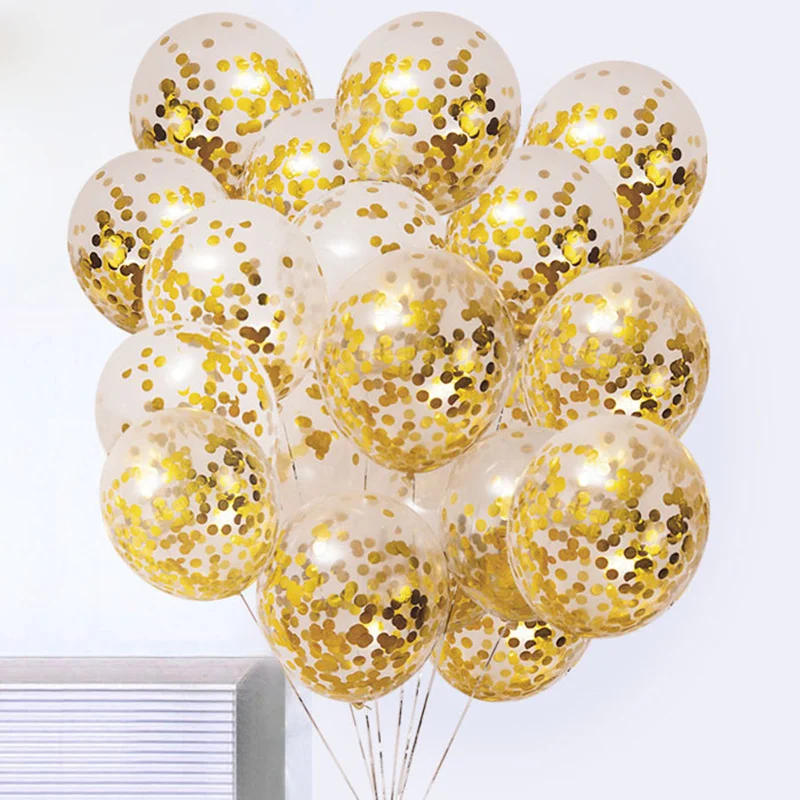

12"/50 Pack Glitter Confetti Latex Balloons Romantic Wedding Decor Gold Transparent Birthday Party Decorations