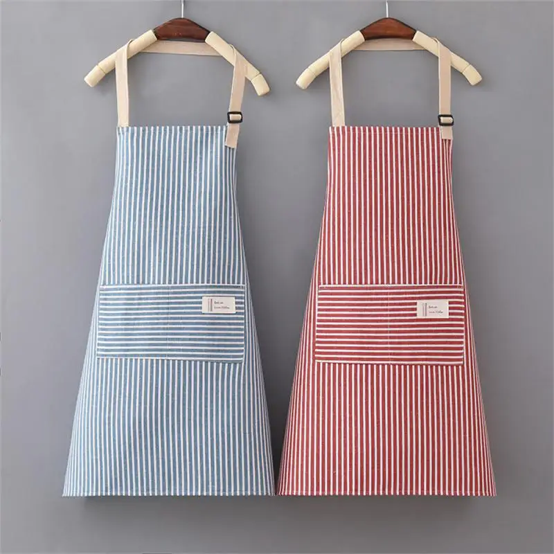 

Vertical Stripe Sleeveless Apron Japanese Style Kitchen Cooking Hanging Neck Apron Cotton And Linen Anti-fouling Breathable