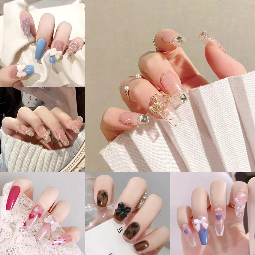 

Fake Nails Crystal Ice Transparent Butterfly Nail Nail Patch Nail Patch Bow Ballet Diamond Nail Nail Clip Wearable Nail