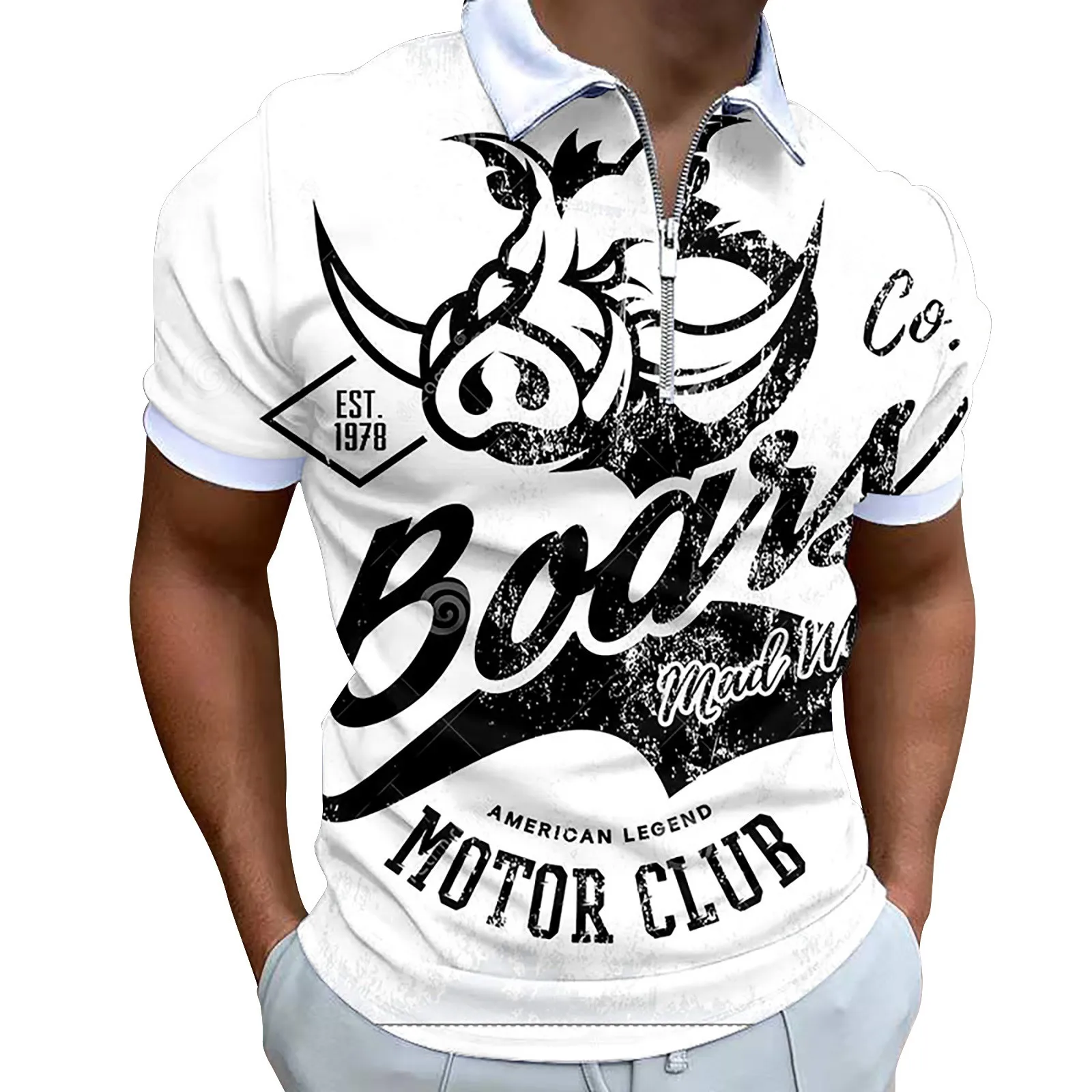 

Casual Streetwear Men's Polo Shirt Zipper Lapel Collar Shirt Letter Print T-shirt Short Sleeve Casual Camisas blusas tops