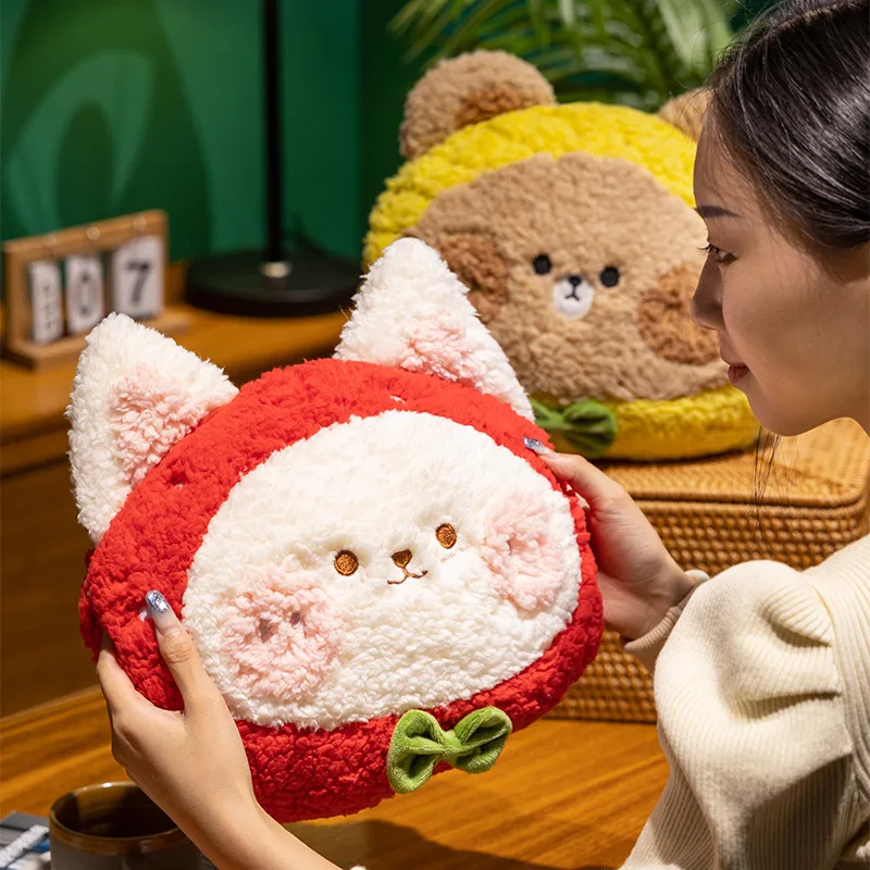 

Забавные плюшевые игрушки 32 см, медведь, овечка, кролик, кошка, свинья, грелка для рук, Супермягкие плюшевые куклы в виде фруктов, авокадо, клубники, сохраняют тепло