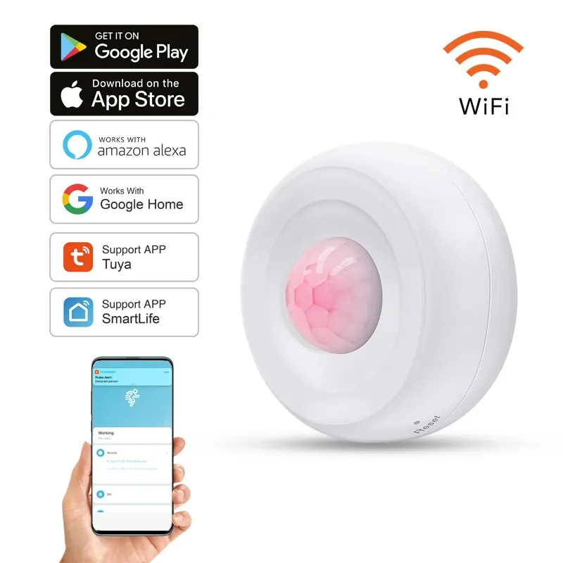   Tuya WiFi Smart PIR Motion Detection Sensor Security Burglar Alarm Sensor Smart Life App Control Support Alexa Google Home 