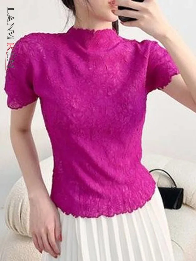 Футболка LANMREM Женская Плиссированная модный универсальный топ с