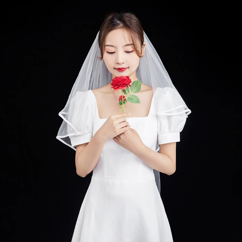 Фата свадебная двухслойная с ленточными краями белый прозрачный Фотофон для