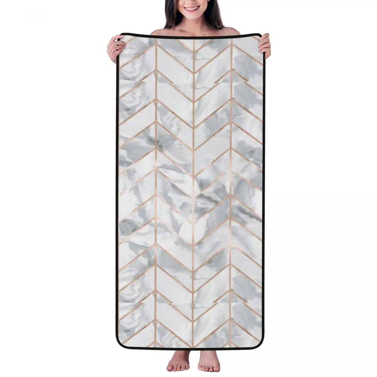 

Marble Herringbone Rose Gold Gilt Design Beach Towel Microfiber Bath Towel Blanket for Camping Swim Pool Travel Beach Gym