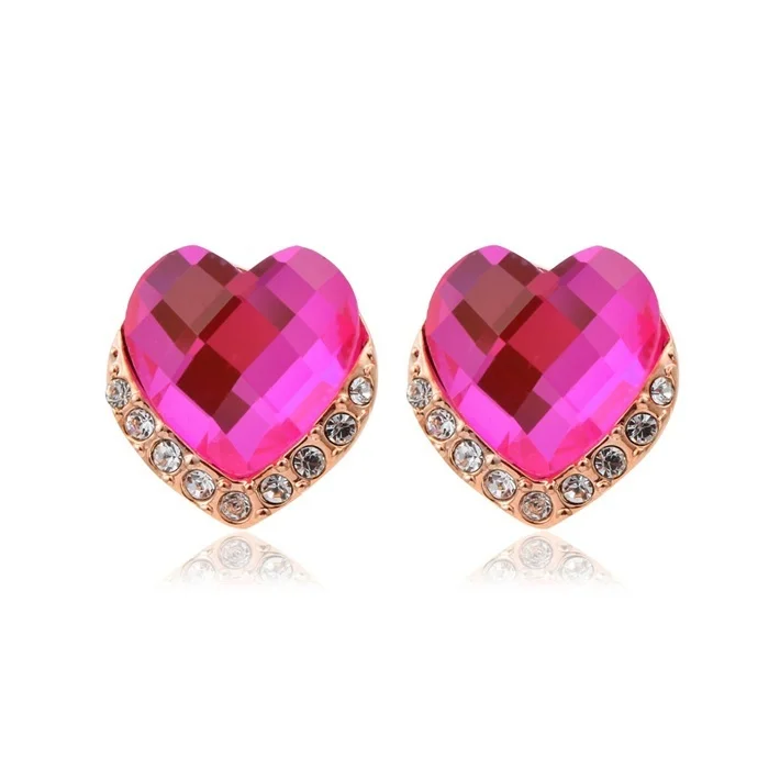 Женские полукружевные серьги-гвоздики с австрийскими кристаллами в форме сердца