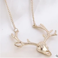 long necklace big stag antler goth punk deer antlers gold plated stag head skull