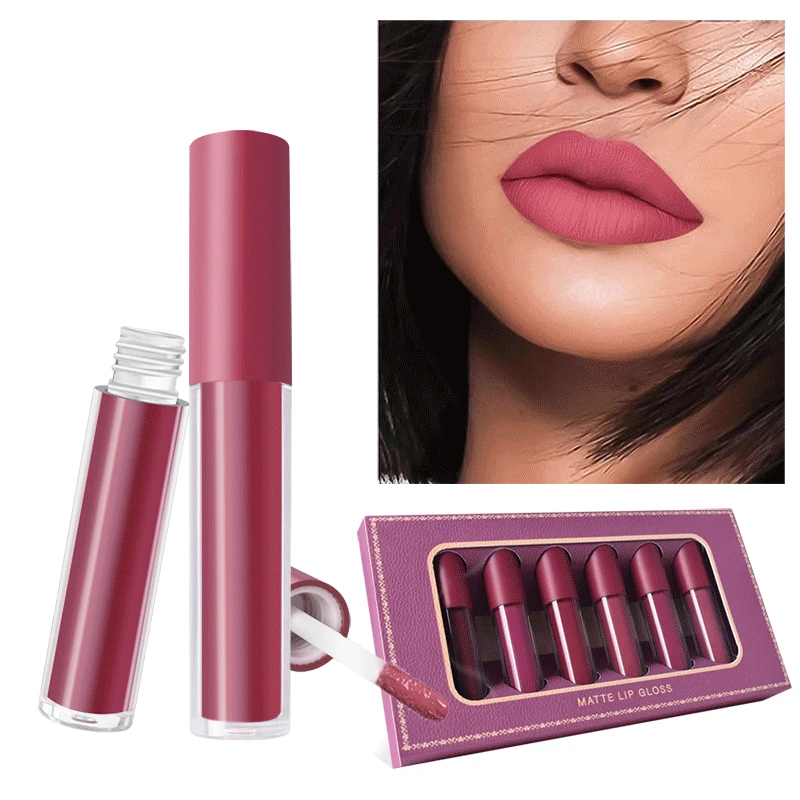 (six Pack) Silk Soft Matte Lip Glaze Lip Color Dye Lip Liquid Lipstick Wholesale Makeup  Matte Lipstick  Matte Lipstick Set