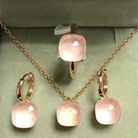 Pomellato Jewelry Set For Women Crystal Ring Earrings Necklace Set Rose Gold Candy Crystal Jewelry Candy Ring Set