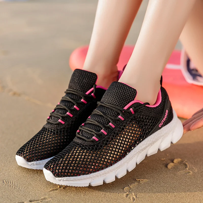 Sneakers Free Shipping Lightweight Women's Walking Shoes Comfortable Breathable Women's Shoes Lace-Up Thick Sole Outdoor Sandals