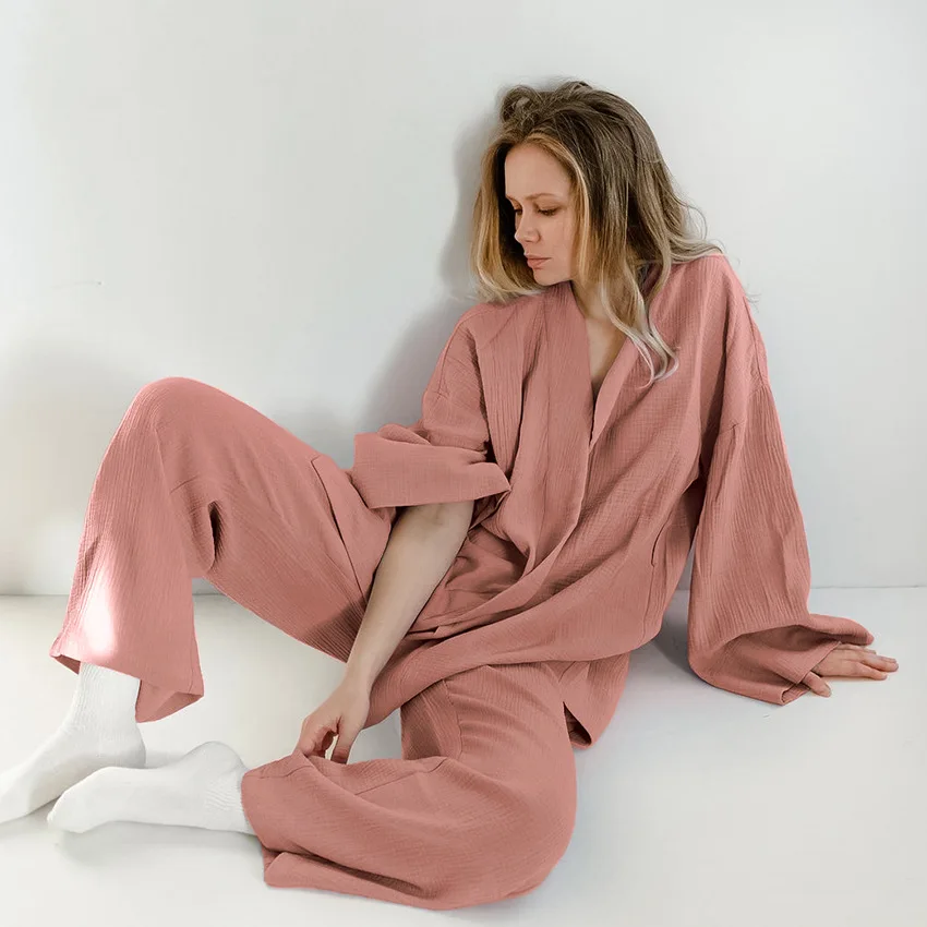Women's pajamas Solid Color Sleepwear pijama set woman 2 pieces Women Set Nightwear Suits Pyjamas Home Clothes Plus Size cotton