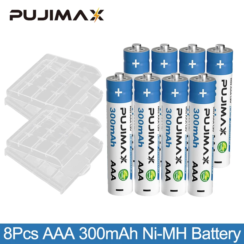 

PUJIMAX 8Pcs 1.2V 300mAh AAA Ni-MH Rechargeable Battery For Flashlight Shaver Mouse Camera Toys Large Capacity Battery Durable