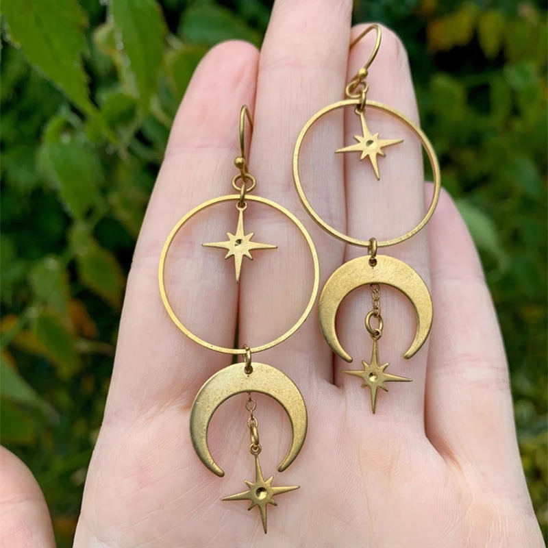 

New Fashion Space Earrings, Golden Moon and Star Earrings, Moon Phase Celestial Jewelry, Bohemian Style, The Best Gift for Her