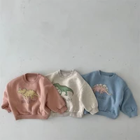 kids clothes boys sweatshirts autumn winter cartoon dinosaur letter print girl top for babies plus fleece childrens clothing