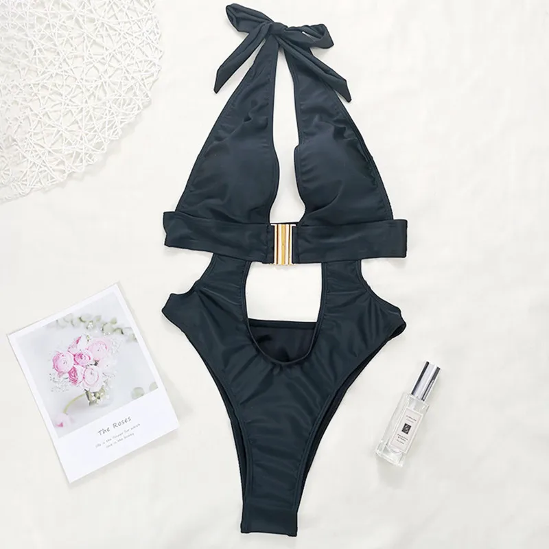 

Deep V-Neck Bikini Women's Swimsuit Halter Bathing Suit 2020 String Sexy Swimsuit One Piece High Cut Swimwear