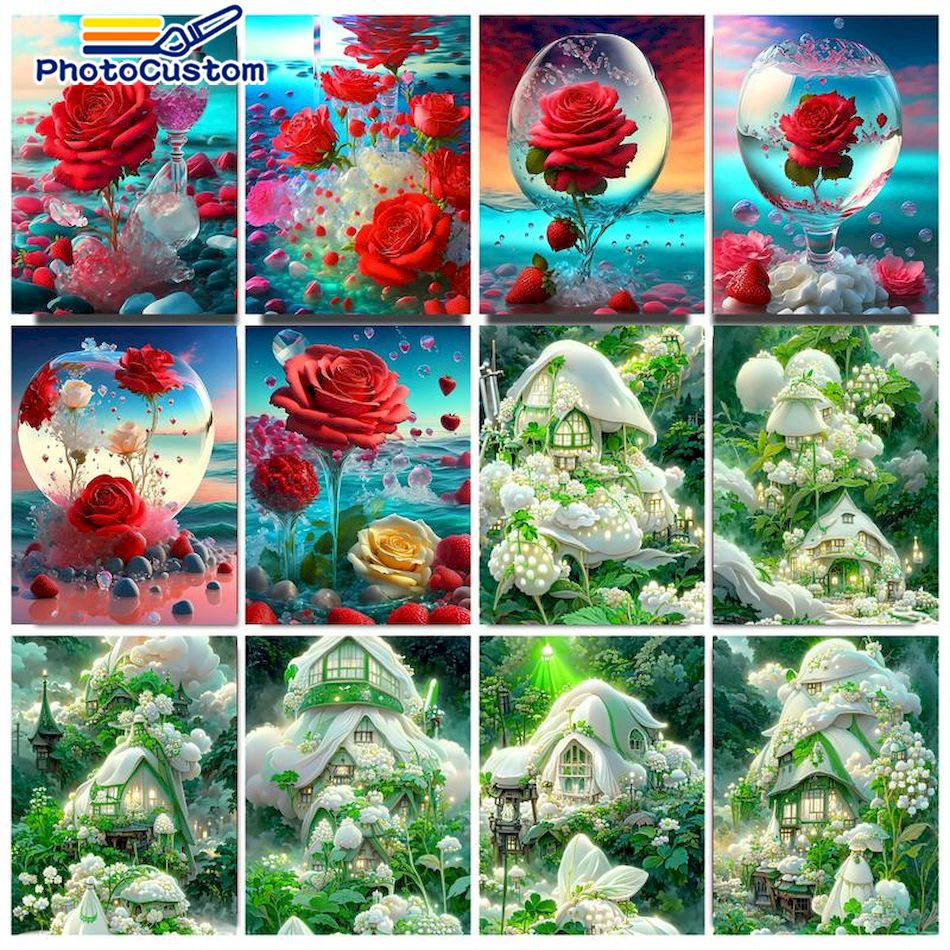 

PhotoCustom DIY Painting By Numbers Acrylic Paint Kit Abstract Flower Painting On Number Adults For Pictures Home Decoration Wal