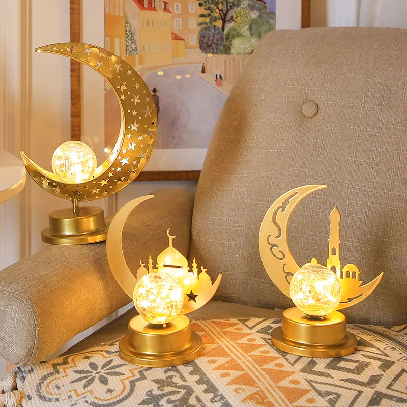 

Eid Mubarak Ornaments Gold Moon Castle LED Light Table Decor Gurbang Muslim Ramadan Decoration for Home 2023 Eid Al Adha Gifts