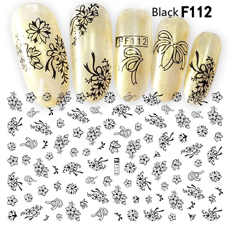 10PCS Butterfly Black White Mosaic DIY Ant Lips Self Adhesive Nail Stickers Nail Sliders Lips Love Nail Ornament Decals
