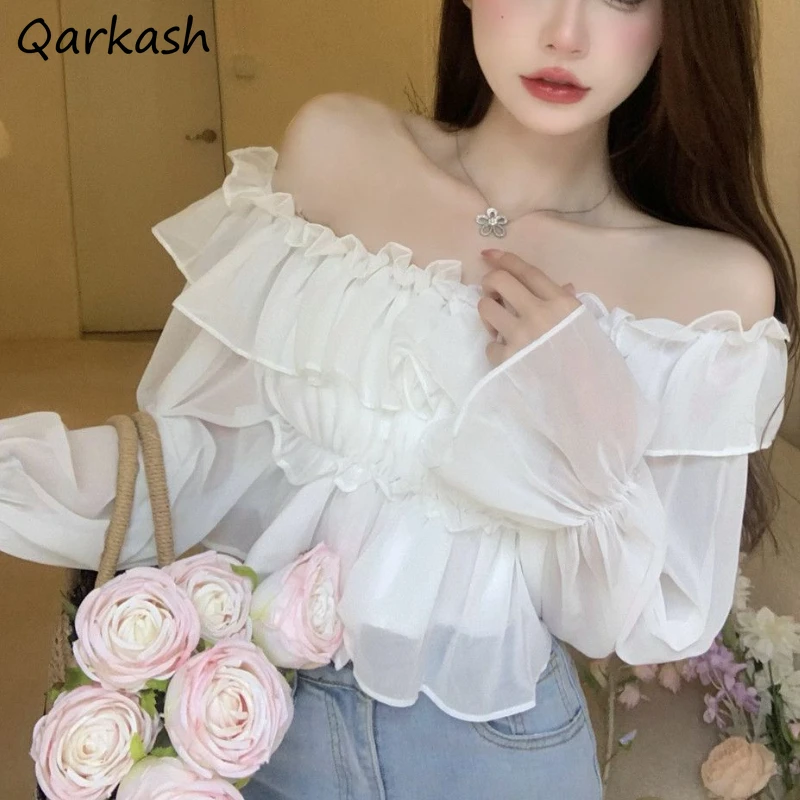 

Блузка женская с расклешенным рукавом, асимметричная Однотонная рубашка с оборками, с открытой спиной, в винтажном стиле, базовая одежда, лето 2023