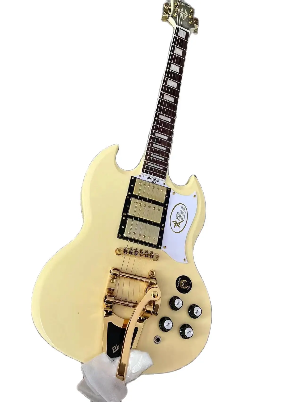 

New Arrival Cream Yellow SG Electric Guitar Humbucker Pickups Chrome Hardware Tremolo Vibrato Bridge High Quality