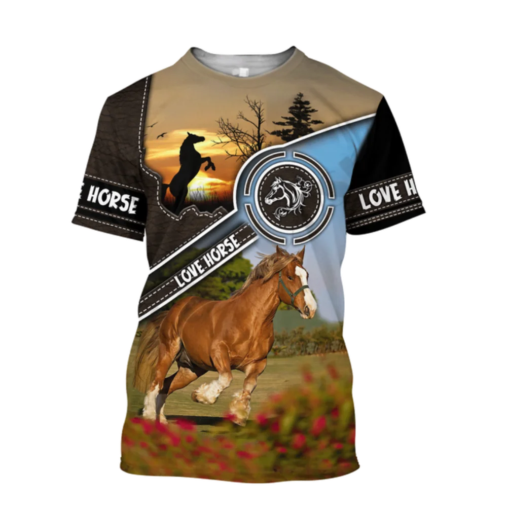 

2023 Latest 3D Animal T-shirt Horse Print Men's And Women's T-shirt Horse Racing Harajuku Street T-shirt Short Sleeve Oversized