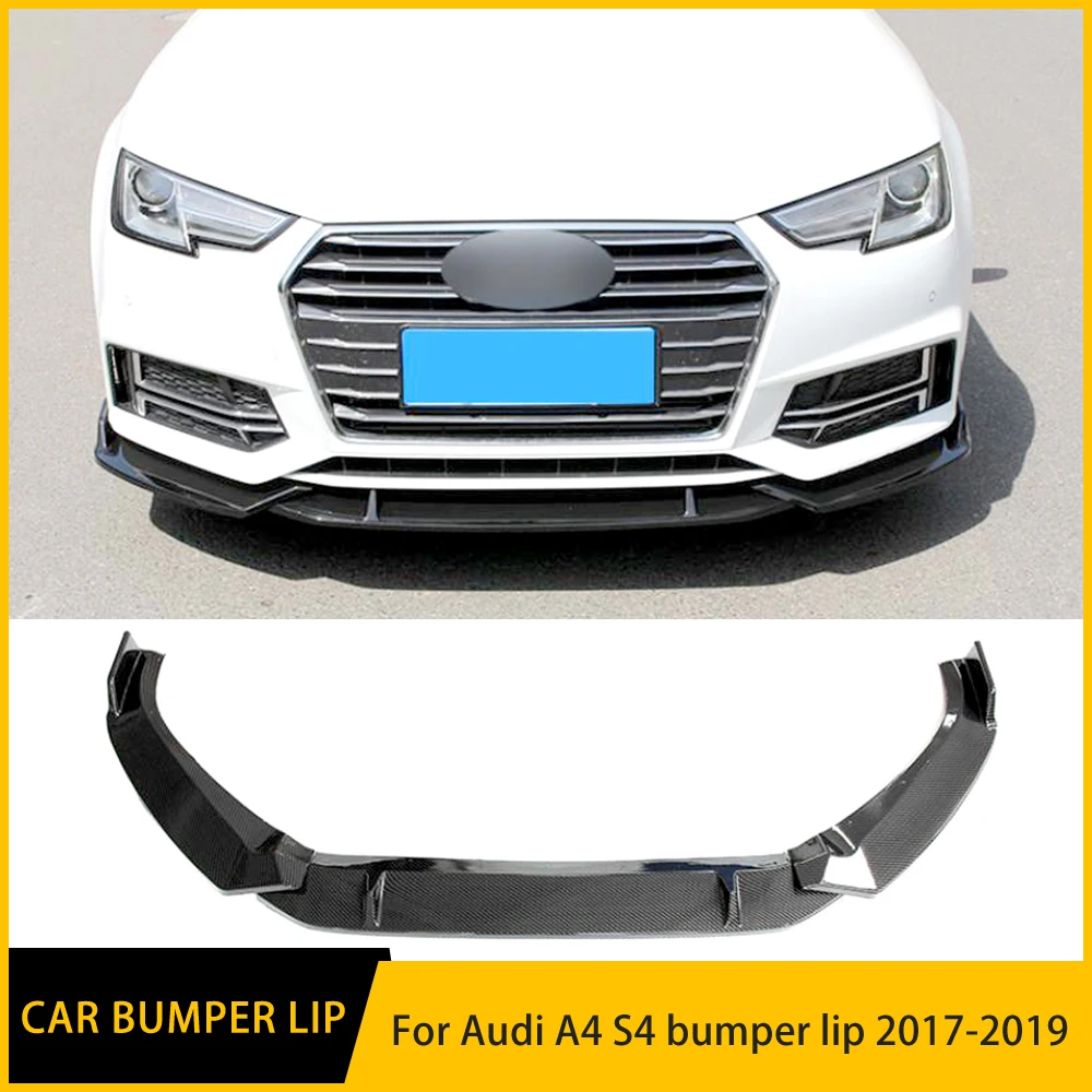 

Для Audi A4 S4 3 шт. глянцевый черный или углеродное волокно вид передний бампер спойлер отделка высокое качество спортивная передняя губа 2017-2017