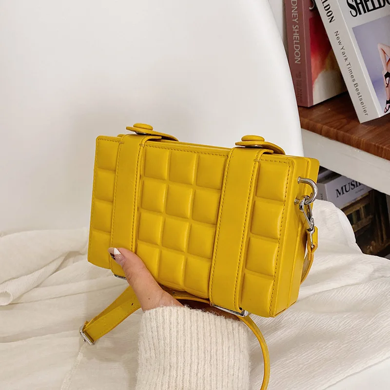 

Fashion Lattice Shoulder Bags For Woman Luxury Design Pure Color Pu Leather Crossbody Bag Vintage Casual Quality Elegant Box Bag