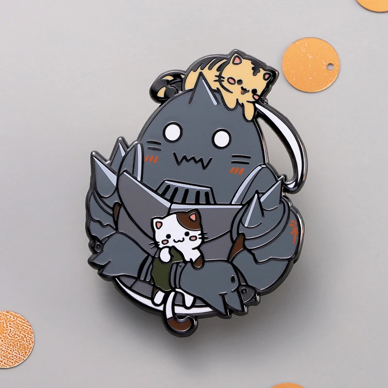 Japanese Anime Alphons and Cat Hard Enamel Pin Cute Cartoon Fullmetal Alchemist Brooch Laple Badge Excellent Present For Friends