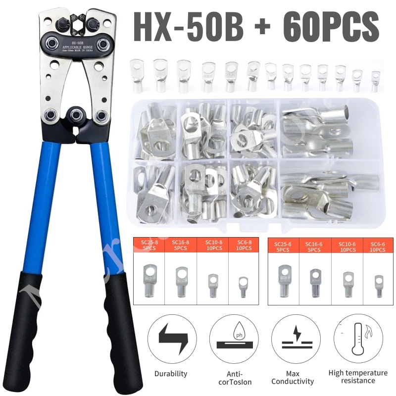 

Crimping Pliers 6-50mm²/AWG 10-0 Tube Terminal Crimper Hex Crimp Tool Multitool Battery Cable Lug Cable Hand Tools HX-50B